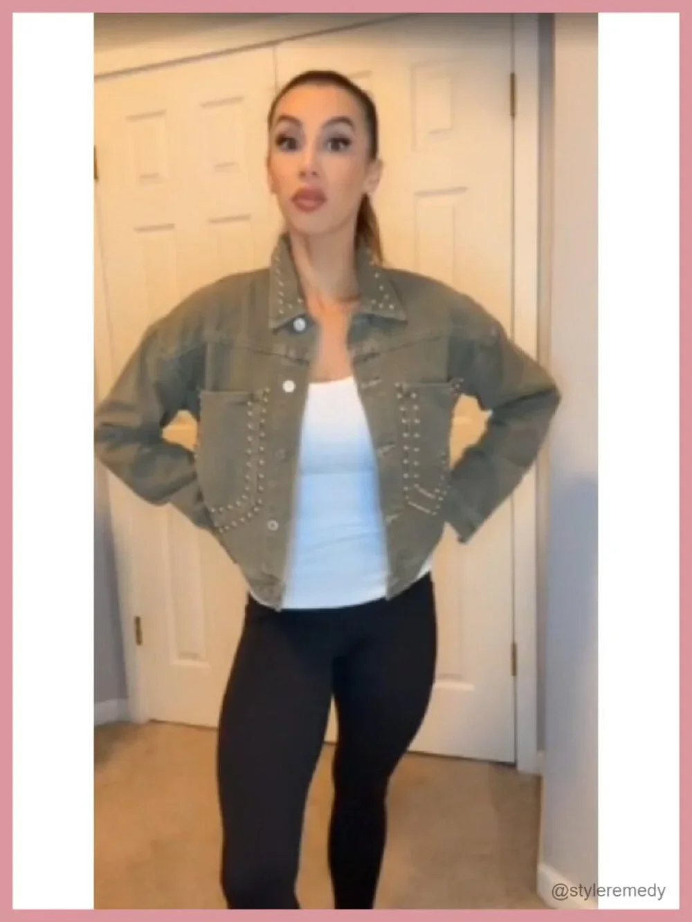 Rivet Studded Denim Jacket Women's Cropped Casual Jean Coat with 85% Cotton